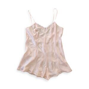 Vintage 80s 90s Colesce Collection Pale Pink Satin Romper Sz L